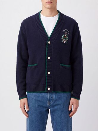 Casablanca Wool and Cashmere Cardigan with Crest and Contrast Trim