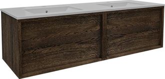 Saniclass Holz Frame Badkamermeubelset - 140x45x40cm - keramische wastafel wit - 2 wasbakken - 2 kraangaten - 2 lades - Charcoal