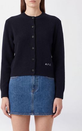 A.P.C. A. P.C. Crew Neck Pure Wool Cardigan with Contrast Logo