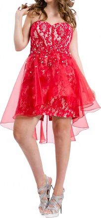 Rachel Allan Strapless Mini Length Gown In Red/nude