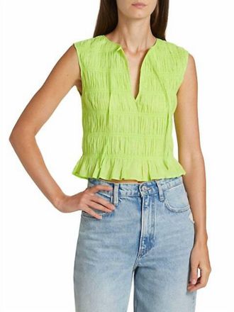 Frame Denim Sleeveless Shirred Top In Bright Lime