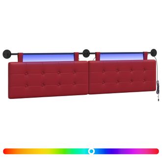vidaXL Cabecero Colgante Con Luz Led Rojo Vino Cuero Sint&eacute;tico Vidaxl