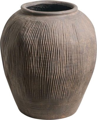 Beliani Jarr&oacute;n Para Flores Para Exterior E Interior De Mezcla De Arcilla Y Fibras Forma Redonda Marr&oacute;n Katerini