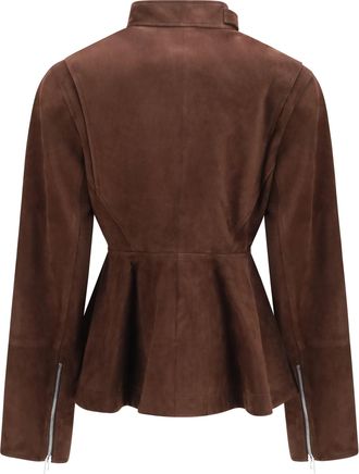 Alaia Womens Peplum Jacket Chocolate Suede Goatskin (hircus Goatskin)