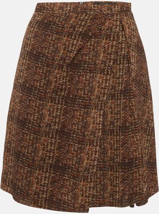 Max Mara Brown Plaid Pattern Cotton Pleated Mini Skirt