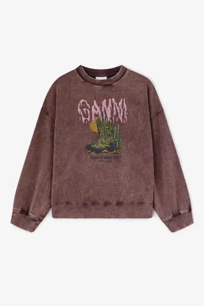 Ganni Brown Vintage Wash Sweatshirt - Size XXS Organic Cotton