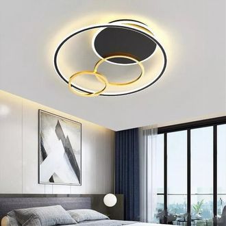 Trade Shop Trade Shop Traesio - Trade Shop - Plafoniera Led 55w Tondo Con Cerchi Nero Oro Lampada De Luz 4000k 70876