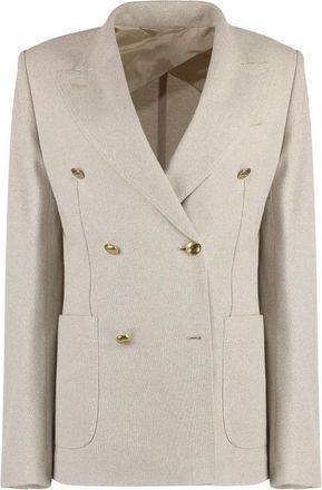Max Mara Vanadio Katoenen Double-Breasted Blazer - Dames - Blazers - Beige - XS - Katoen - Jassen