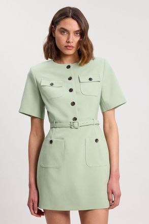 Karen Millen Womens Compact Stretch Button Detail Mini Dress - Green - Size 18 UK