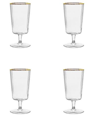 10 Strawberry Street Set of 4 Grace Gold Rim Glassware: Water Goblet