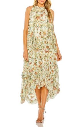 Mac Duggal Sleeveless High Neck Lattice Ruffle Floral Dress in Ivory Multi at Nordstrom, Size X-Large