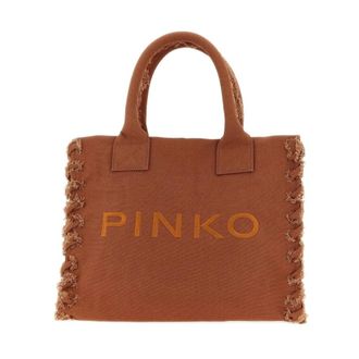 Pinko Tote Bags, female, Beige, Size: ONE SIZE Beach Shopper Canvas