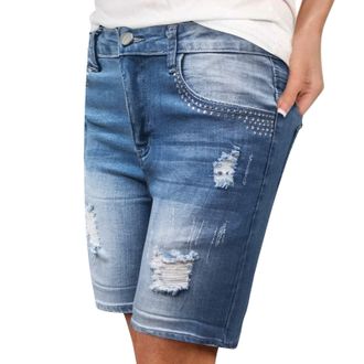 Generic Jeans Shorts Womens Cropped Knee-Length Ripped Summer Sexy Women Shorts Denim Stretch Large Sizes Fashion Casual Loose Denim Shorts Plus Size Beach Sh
