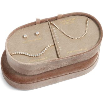 Chelsea28 Cubic Zirconia Tennis Necklace, Bracelet & Earring Set in Clear- Gold at Nordstrom Rack