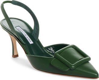 Manolo Blahnik Maysli Buckle Slingback Pump in Green at Nordstrom, Size 39.5