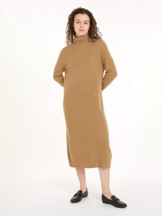 Tommy Hilfiger WOOL CASH ROLL-NK LONG DRESS mit Logostickerei, in Rippoptik