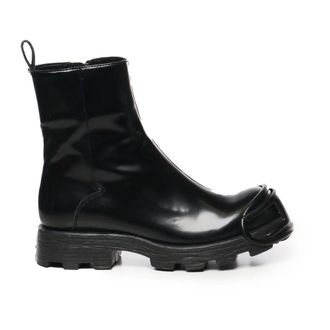 Diesel Schoenen, Heren, Zwart, 46 EU, Leer, Zwarte Leren Laarzen met Rits en Ronde Neus