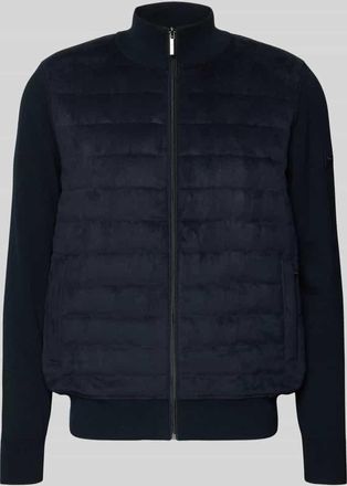 Bugatti Strickjacke mit Stehkragen und Steppn&auml;hten in Marine, Gr&ouml;&szlig;e XXXL