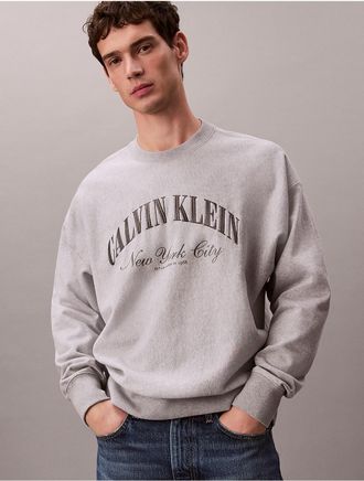 Calvin Klein Jeans Calvin Klein Mens Terry Logo Graphic Relaxed Sweatshirt - Medium Grey - 2XL