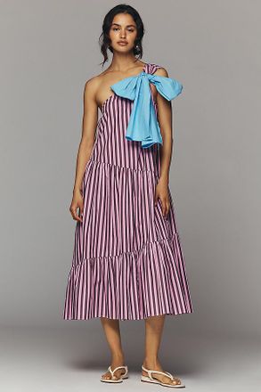 Stella Nova 100% Cotton One-Shoulder Bow Midi Dress