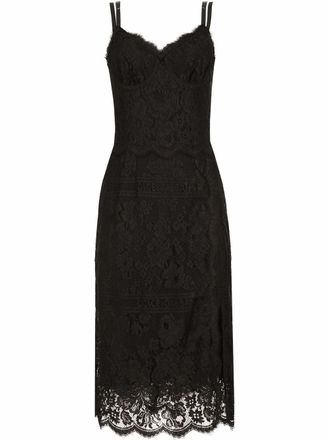 Dolce & Gabbana lace-trim ruched dress - women - Silk/Cotton/Nylon/Nylon/Rayon/Spandex/Elastane - 36 - Black
