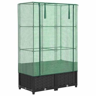 Berkfield Home Raised Bed with Greenhouse Cover Rattan Look 80x40x138 cm in Black | Size: 80 x 40 x 138 cm