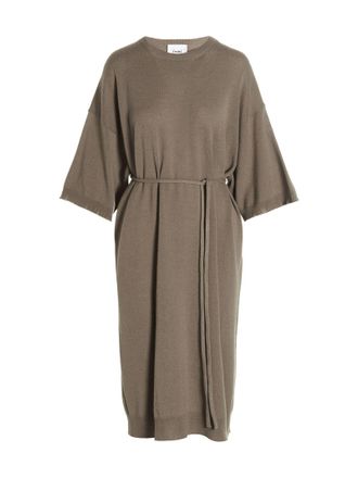 Nude Beige Virgin Wool Long Womens Dress