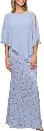 S.L. Fashions Beaded Lace & Chiffon Capelet Gown in Hydrangea at Nordstrom, Size 16
