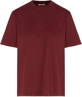 Moncler WOMENS COTTON TRIM T SHIRT Size: XS, colour: BURGUNDY