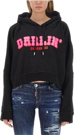 Dsquared2 Logo Katoenen Sweatshirt - Dames - Hoodies - Zwart - XS - Katoen - Hoodies & sweatvesten