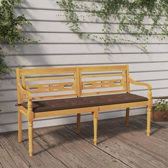 vidaXL Vidaxl - Banco Batavia Con Coj&iacute;n Gris Taupe Madera Maciza De Teca 150 Cm