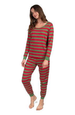 Leveret Womens Cotton Striped Matching Family Holiday Pajamas in Red & Green at Nordstrom, Size X-Small