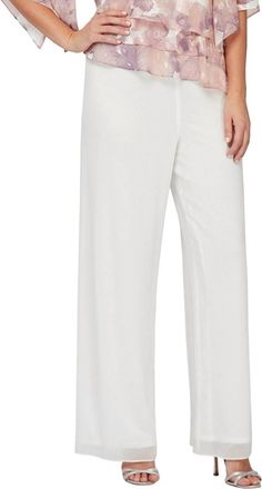 Alex Evenings Chiffon Straight Leg Pant In Ivory