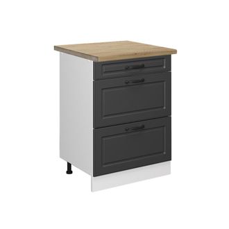 Vicco Mueble Bajo De Cocina R-line, Antracita Casa De Campo, 60 Cm Con Cajones, Et Roble