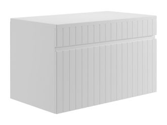 Vente-Unique Mueble bajo lavabo suspendido rayado blanco con encimera - 80 cm - SATARA