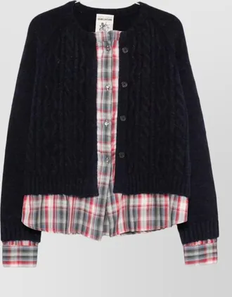 Semicouture cable-knit checked cardigan