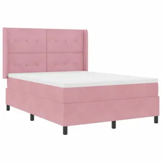 vidaXL Letto Con Box Springs Led E Materasso Rosa 140 X 200 Cm Velluto Vidaxl