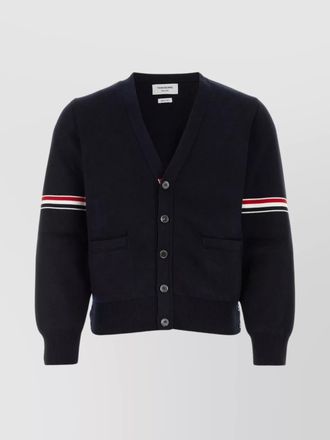 Thom Browne milano stitch cardigan with v-neck and embroidered sleeves