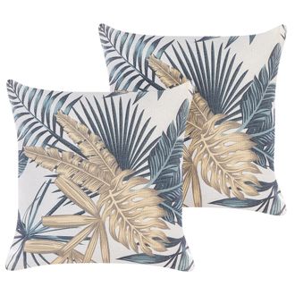 Beliani Beliani - Conjunto De 2 Cojines Multicolor 45 X 45 Cm Poli&eacute;ster Patr&oacute;n Floral Hoja De Palma Tagetes