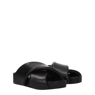 Jil Sander Womens Black Leather Slippers
