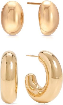 Ettika Set of 2 Pairs Thick Dome Hoop & Stud Earrings in Gold at Nordstrom