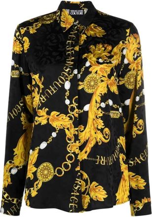 Versace Jeans Couture Bloemenketting Zwart Goud Blouse - Dames - Overhemden - Veelkleurig - XS - Overhemden
