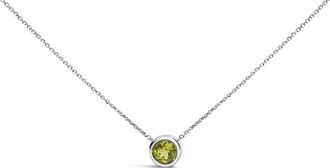 House of Brilliance 925 Sterling Silver 7MM Bezel Set Created Green Peridot Pendant Necklace - 18 Inches