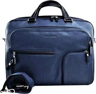 Piquadro Blauwe Unisex Laptop Tas Spock Stijl - Heren - Laptoptassen - Blauw - ONE Size - Leer - Tassen
