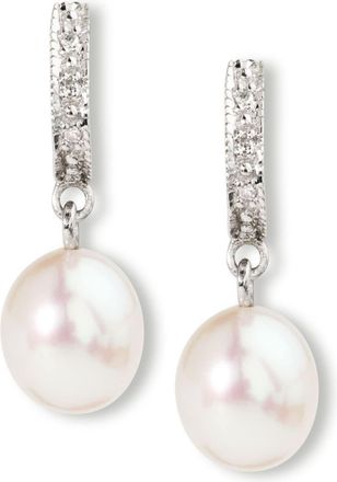 Ross-Simons 8-9mm Cultured Pearl Dangle Earrings With Diamond Accents in Sterling Silver