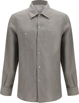 Brunello Cucinelli Mens Shirt Easy-Fit Linen Khaki