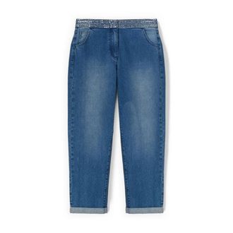 Motivi Jeans, Dames, Blauw, 2Xs, Katoen, Boyfit jeans met riem met juwelen