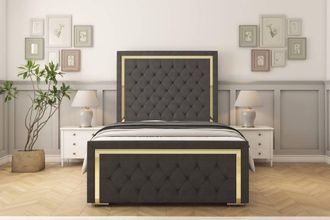Sloomy Sofia Gold Dumfries Frame-Mattress - 50 Upholstered Headboard in Dark Grey | Size: Small Double