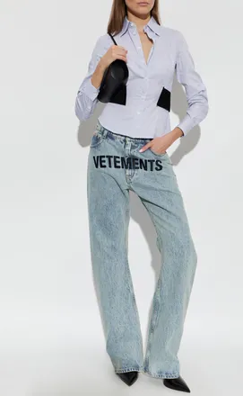 VETEMENTS Shirt With A Sewn-in Waist Belt, Womens, Blue