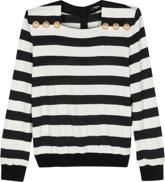 Balmain embossed-button striped jumper - women - Acrylic/Cotton/Polyamide - 40 - Black